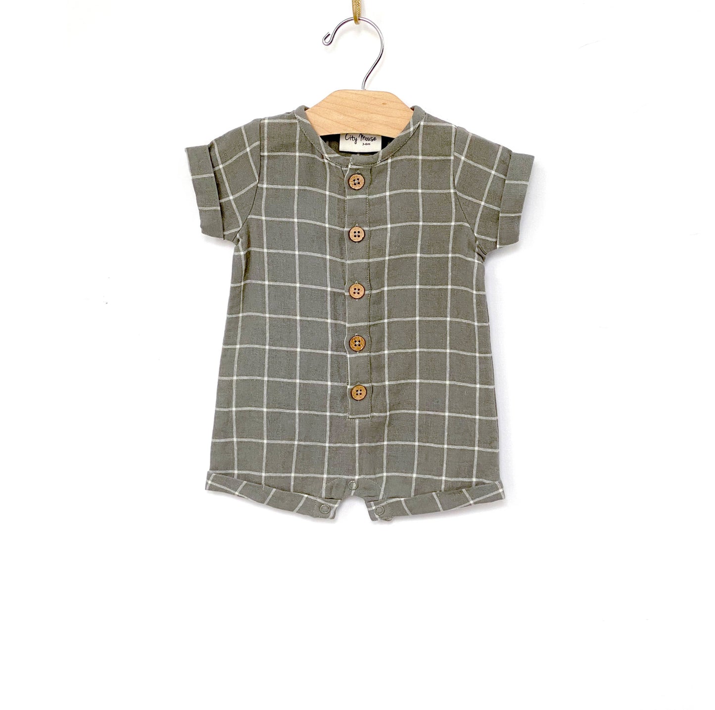 Windowpane Short Button Romper