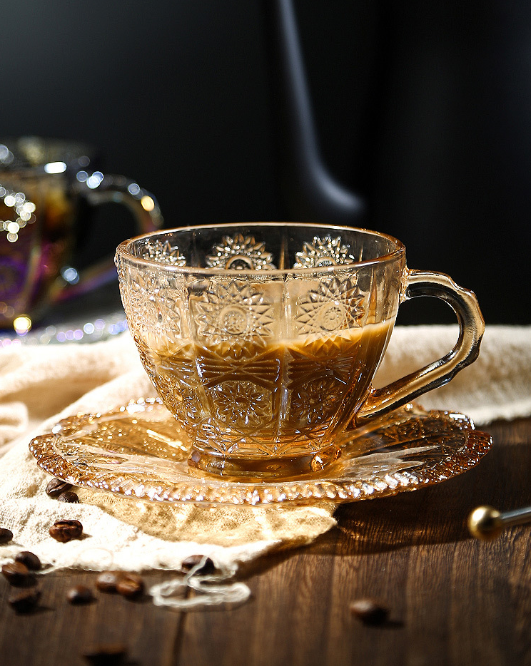 Vintage Style Glass Cappuccino Cup with Saucer Set