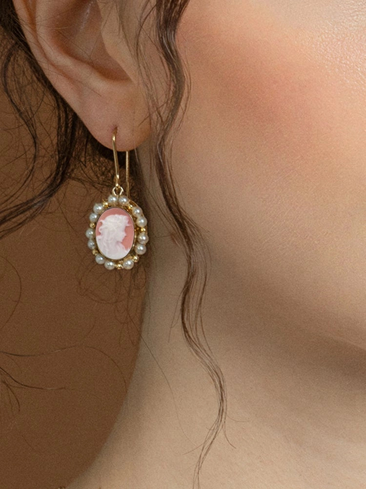 Pink Cameo Pearl Earrings