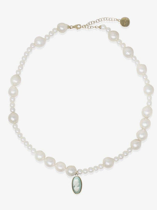 Pearl And Green Cameo Necklace