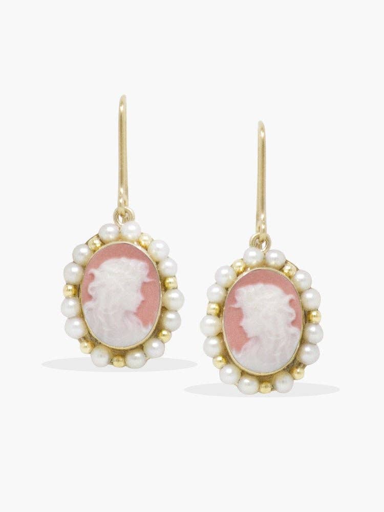 Pink Cameo Pearl Earrings