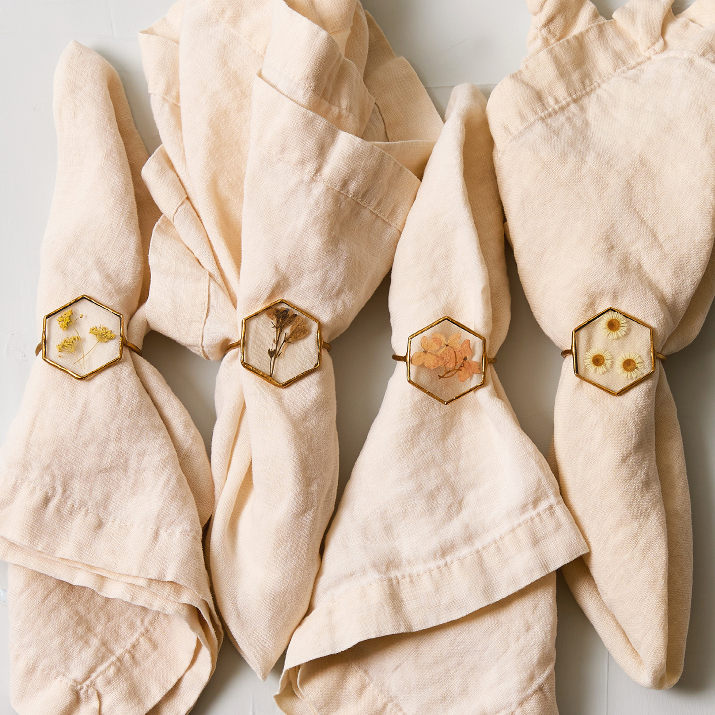 Pressed Floral Napkin Ring Set