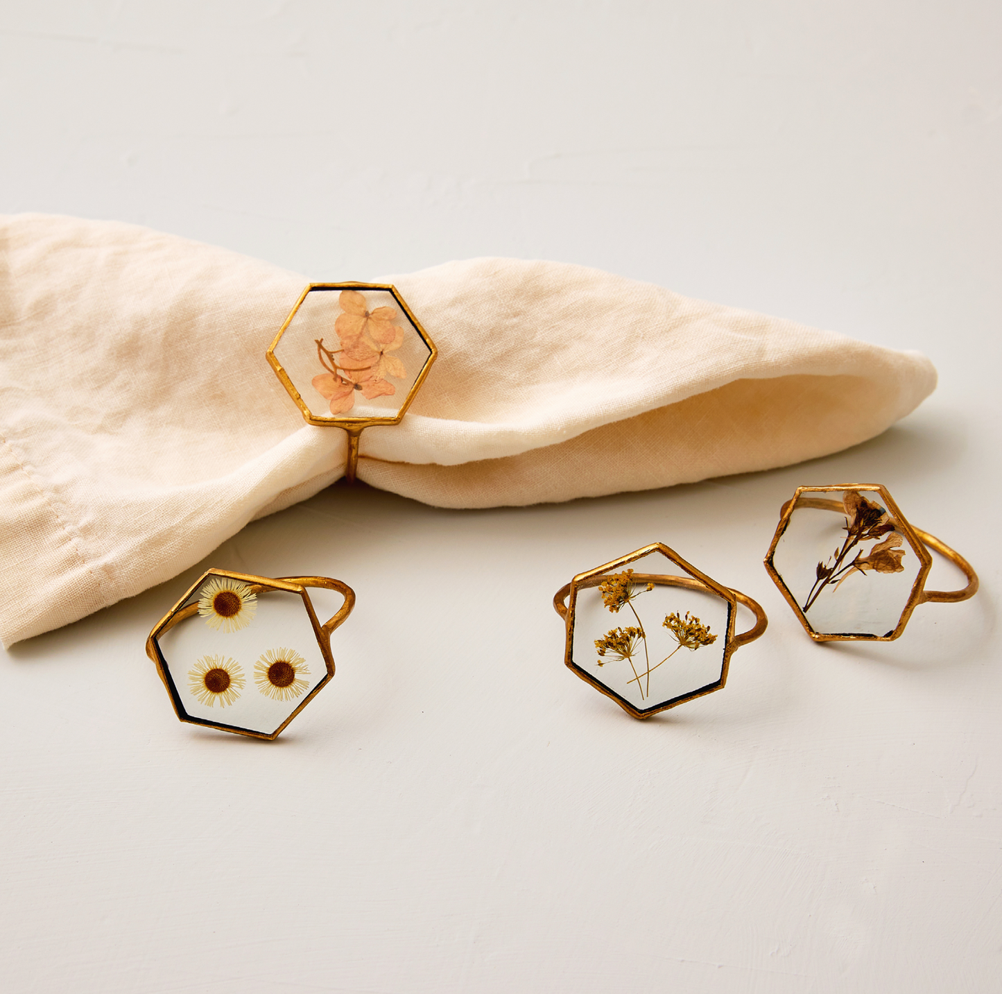 Pressed Floral Napkin Ring Set