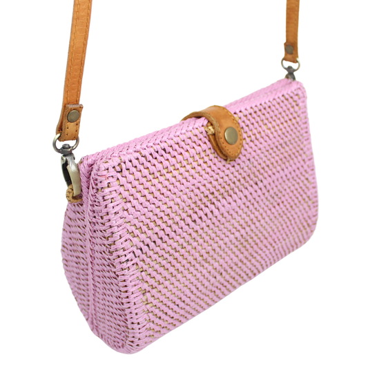 Bridget Rattan Bag & Clutch - Pink