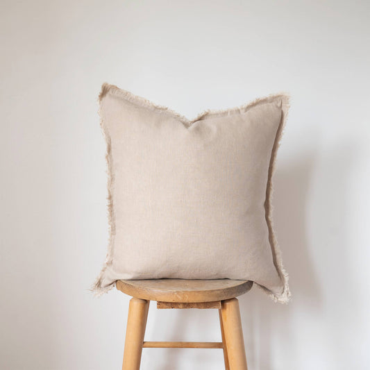 Square Fringed Linen Pillow COVER - Natural
