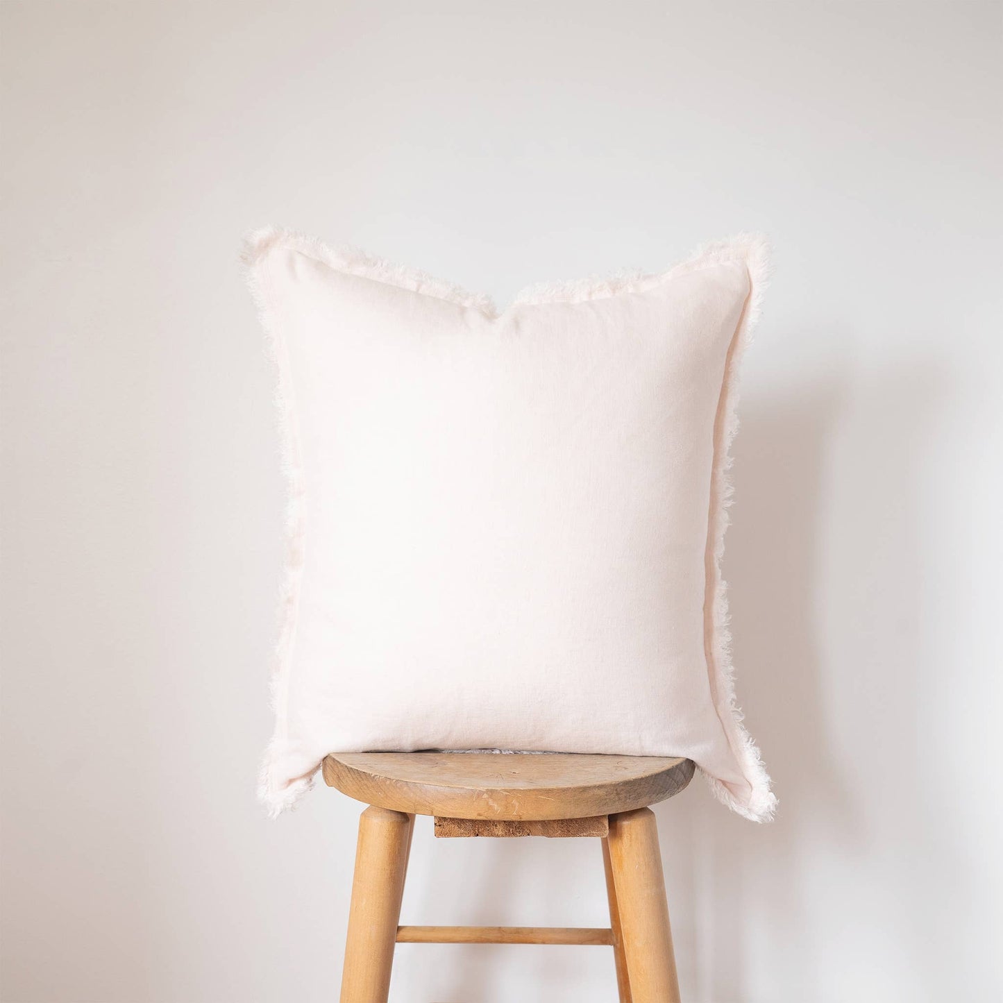 Square Fringed Linen Pillow COVER - Blush